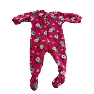 Girls Children's Place Pajamas 9-12M Pink Snowman Fleece Footed Sleeper
